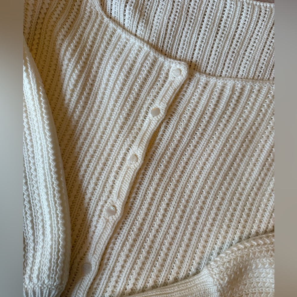 Sezane Cream Open-Knit Scoop Neck Cardigan - Picture 6 of 11